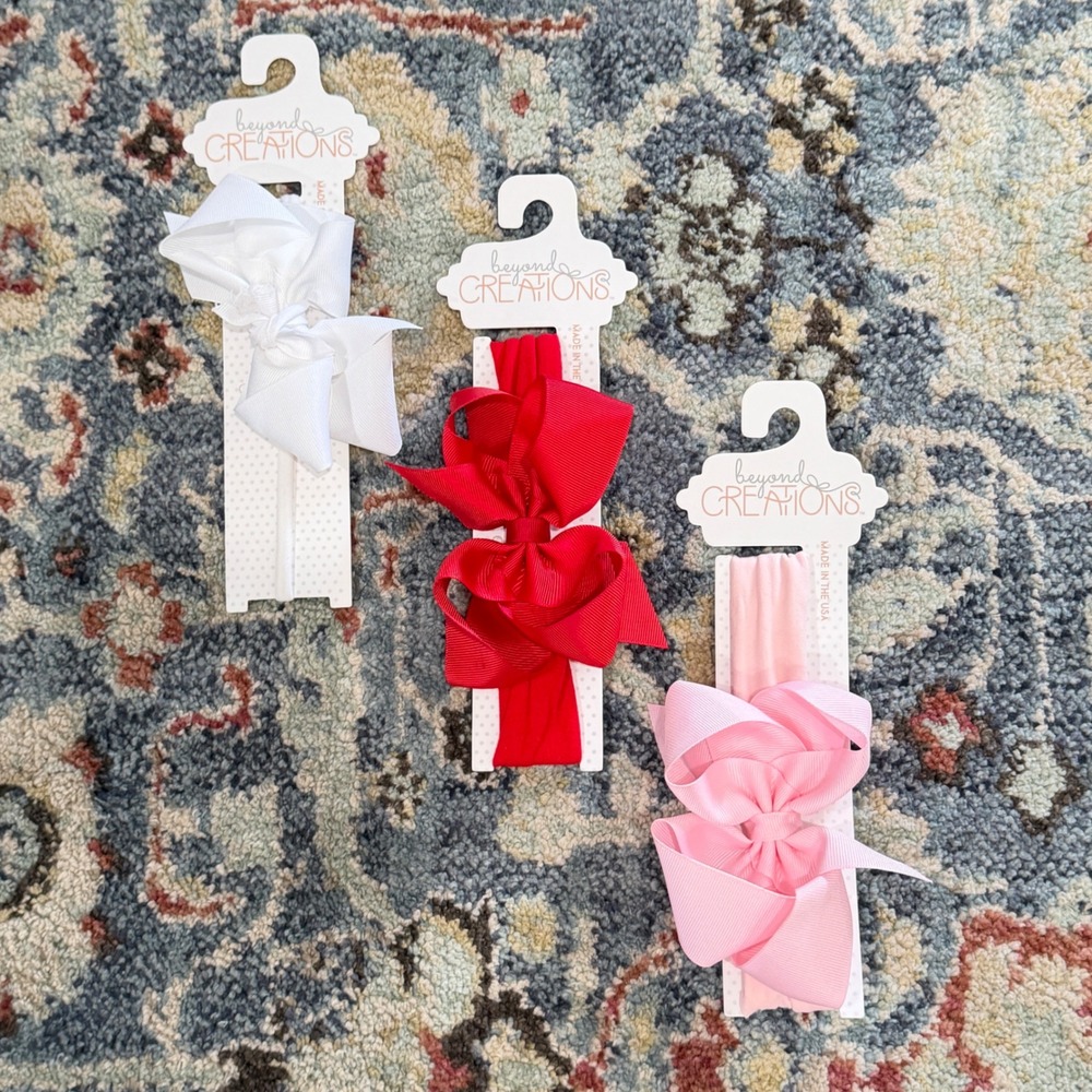 Beyond Creations Headbands Girls One Size Baby Toddler Red White Pink Bows NWT